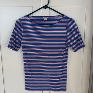 J. Crew pink blue Striped Short Sleeve cotton Tee high neck small